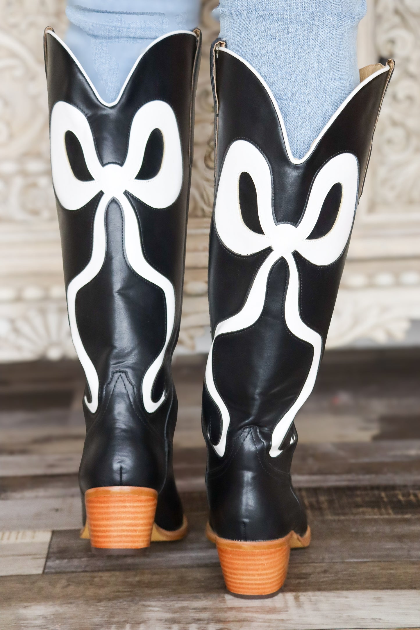 Black & White Bow Boots