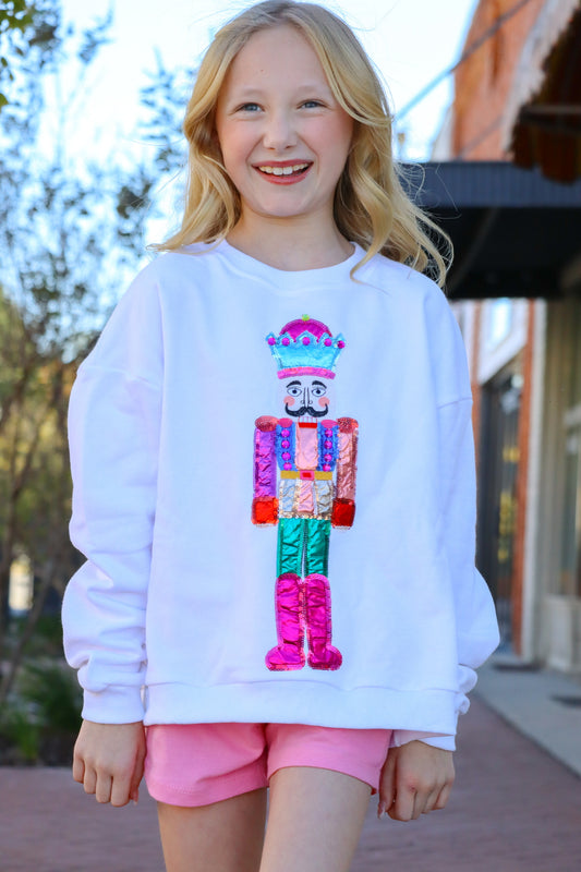 QOS Kids White Nutcracker Sweatshirt