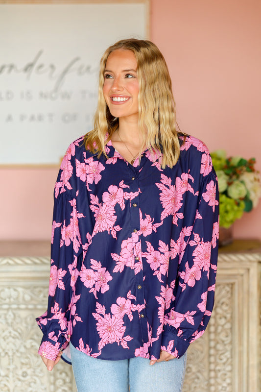 Navy Floral Top
