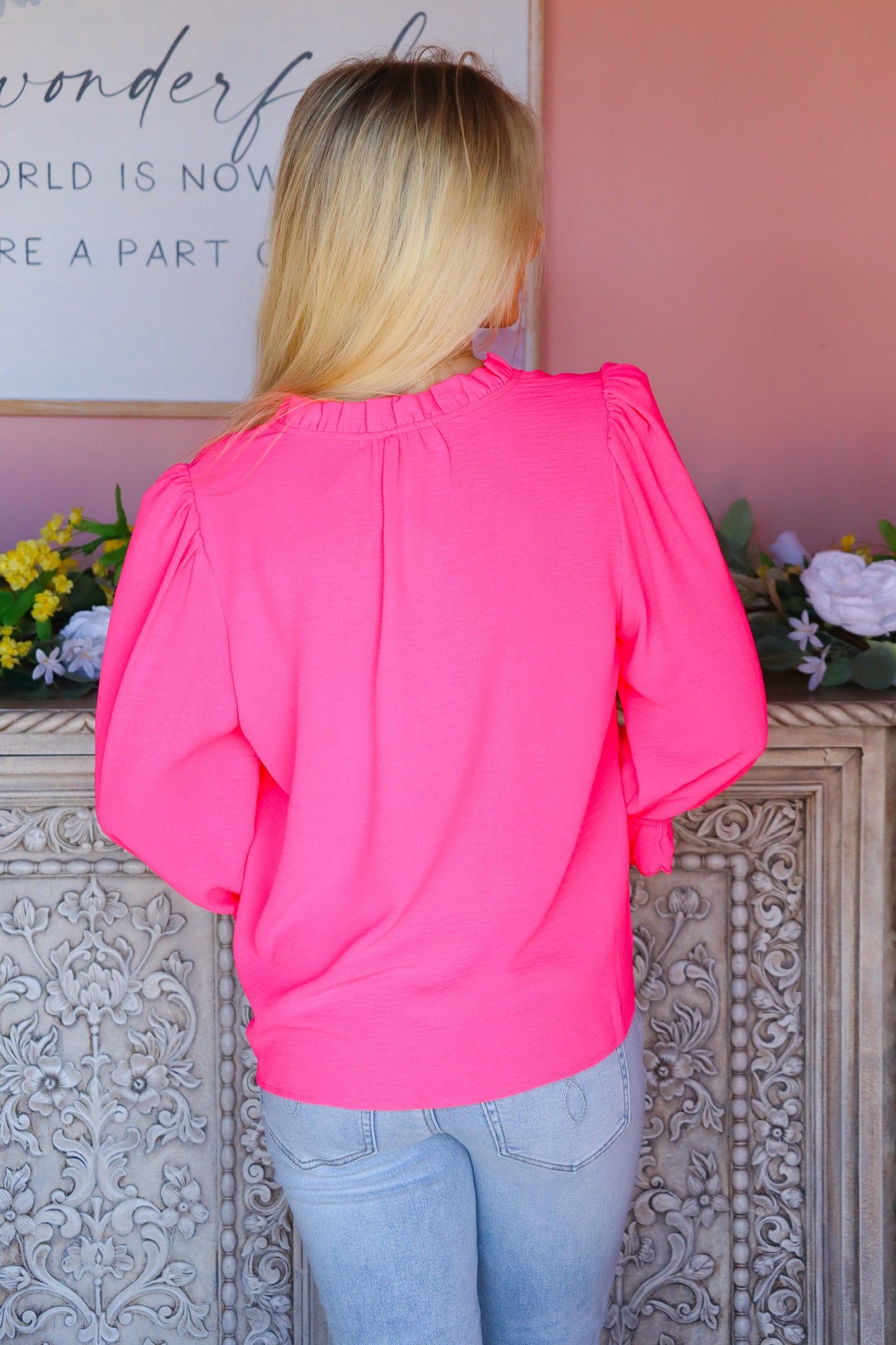 Neon Pink Long Sleeve Basic Top