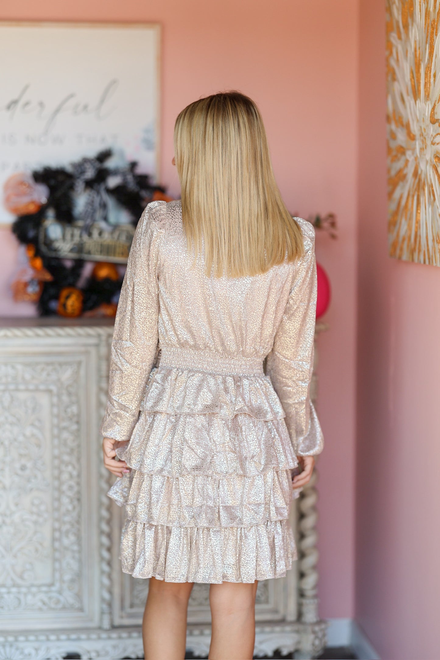 Blush Deep V-Neck Tiered Dress