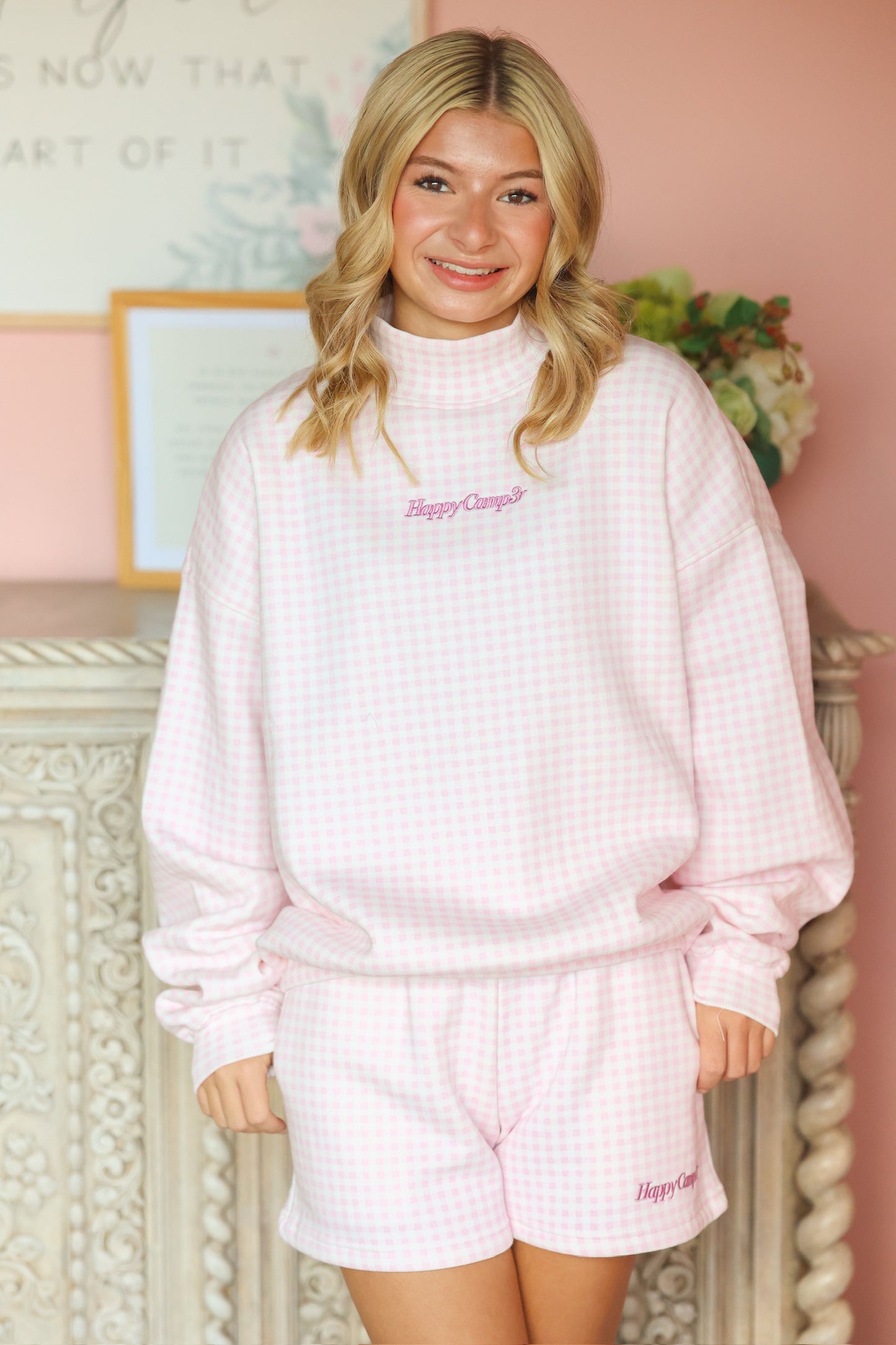Happy Camper Pink Sweat Shorts