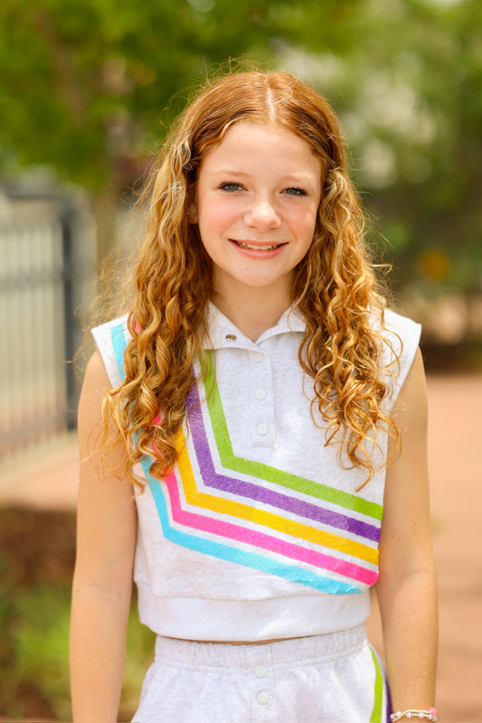 KIDS QOS Grey Multi Strip Tank