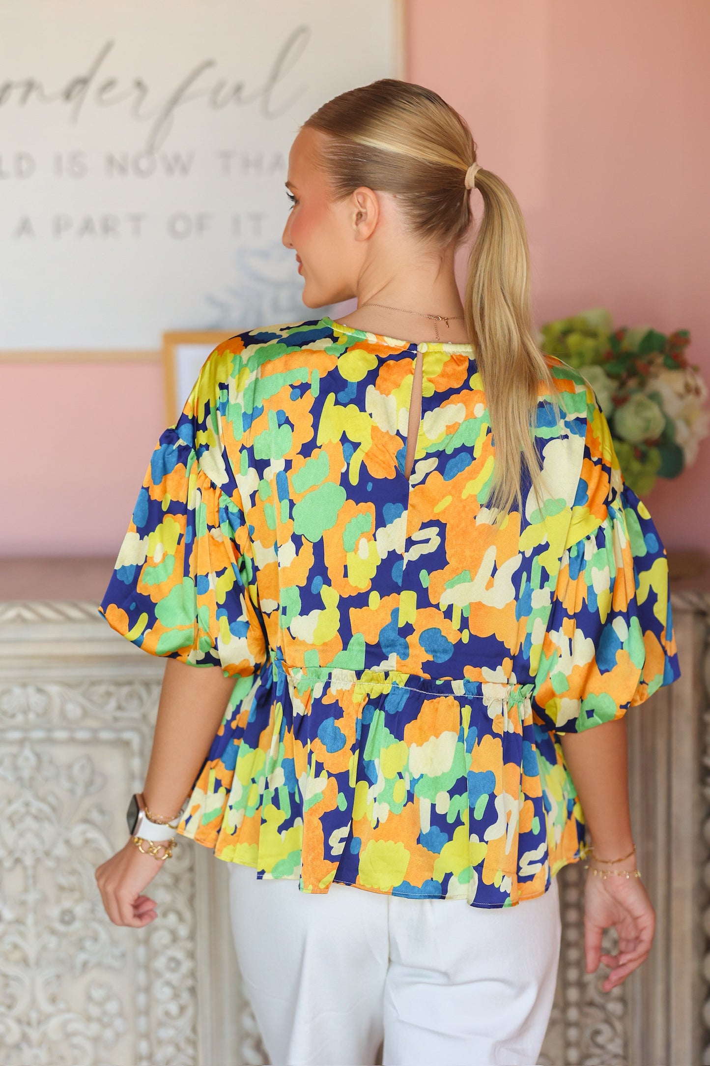 Colorful Printed Silk Bubble Top