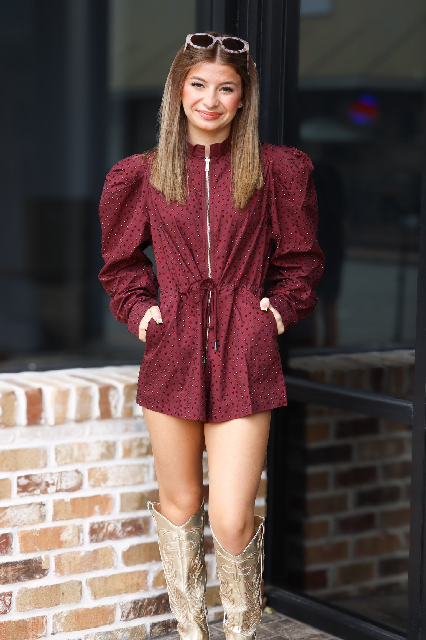 QOS Maroon Long Sleeve Romper