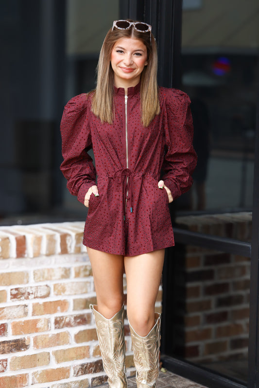QOS Maroon Long Sleeve Romper