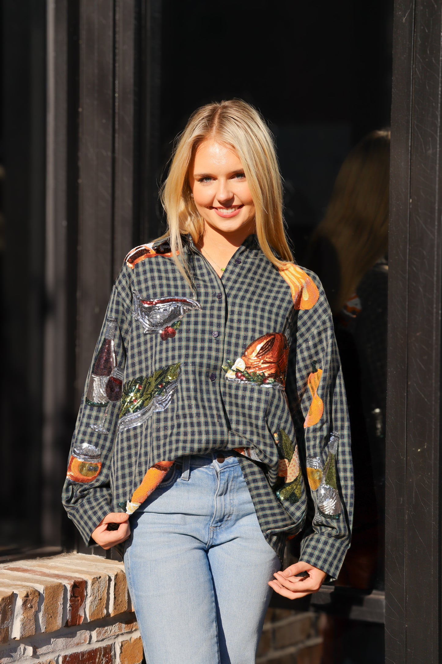 QOS Navy Plaid Queen of Turkey Button Up