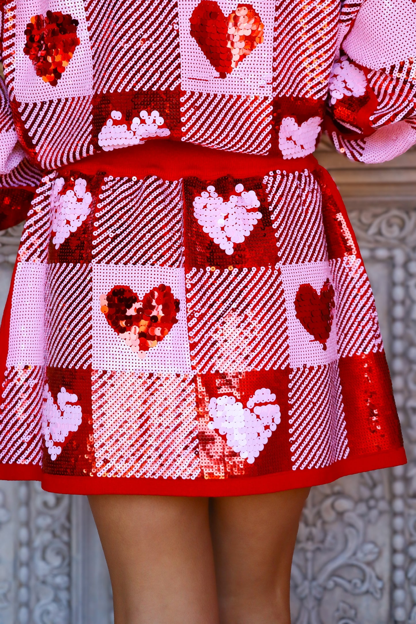 Sequin Hearts Plaid Skirt