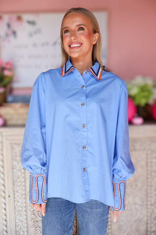 Blue & Orange Collar Button Up