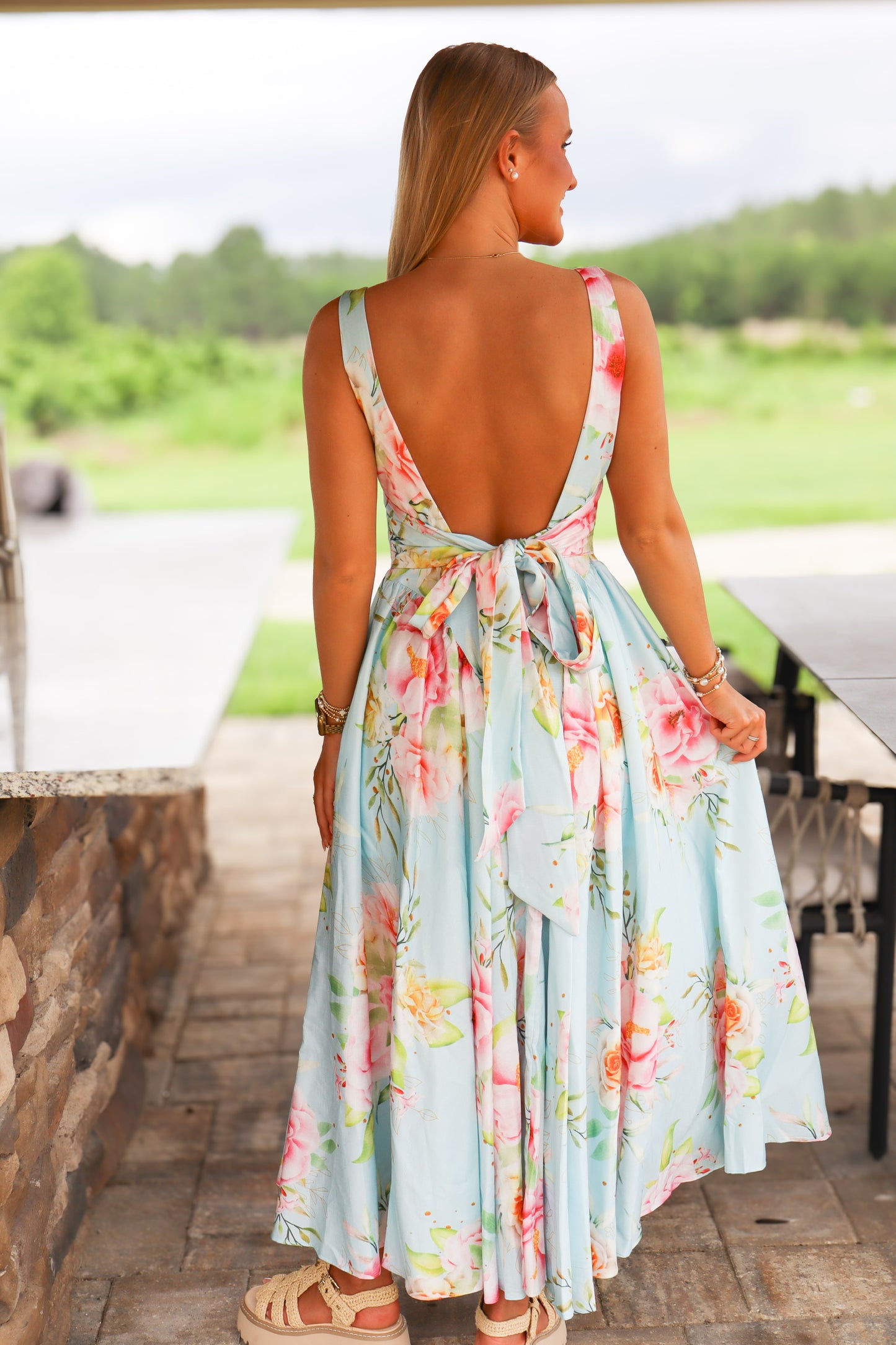 Baby Blue & Pink Floral Dress