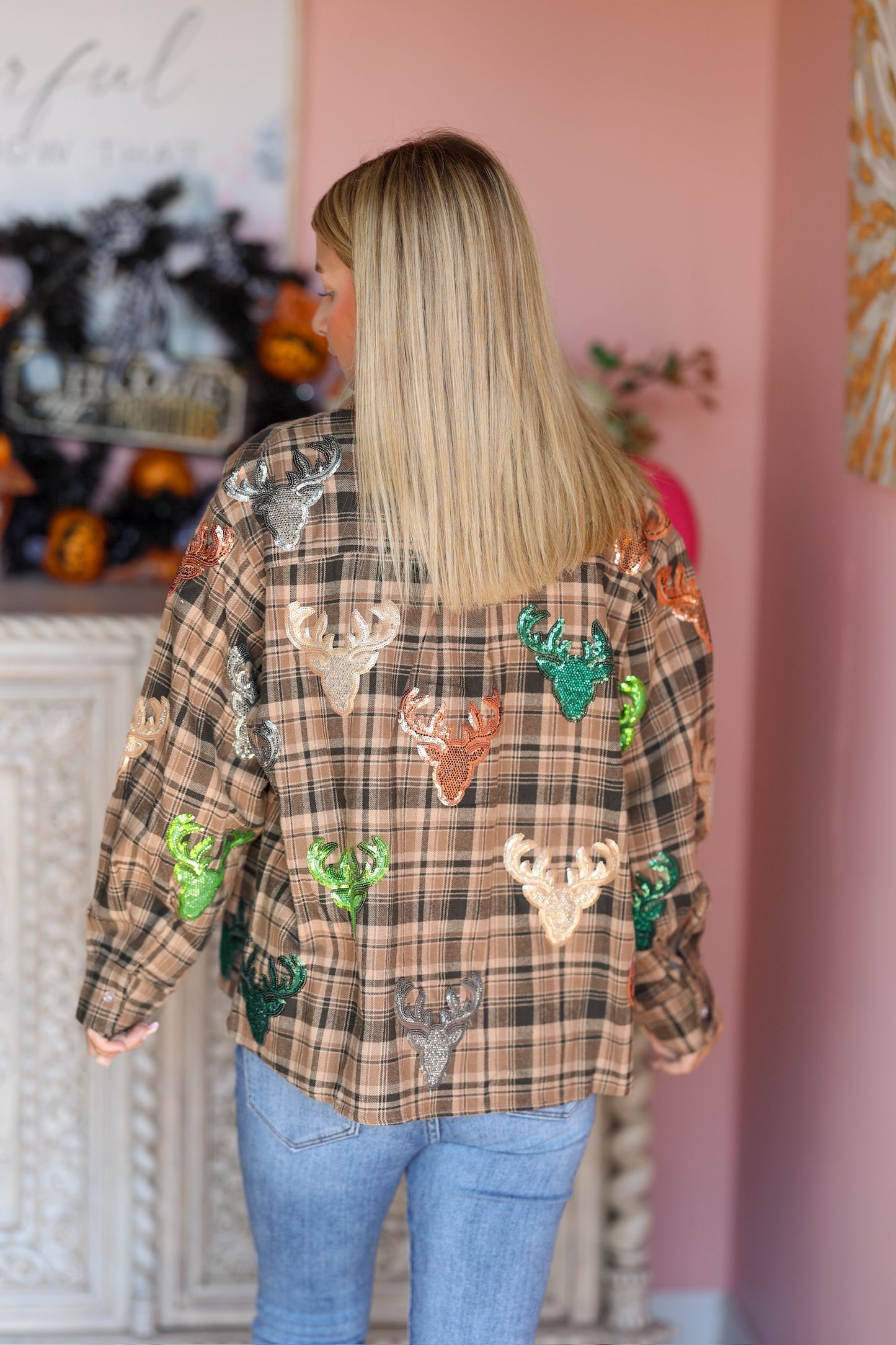 QOS Plaid Deer Button Up