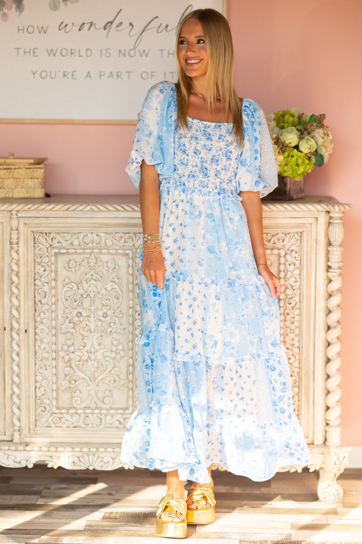 Blue Floral Patchwork Maxi Dress