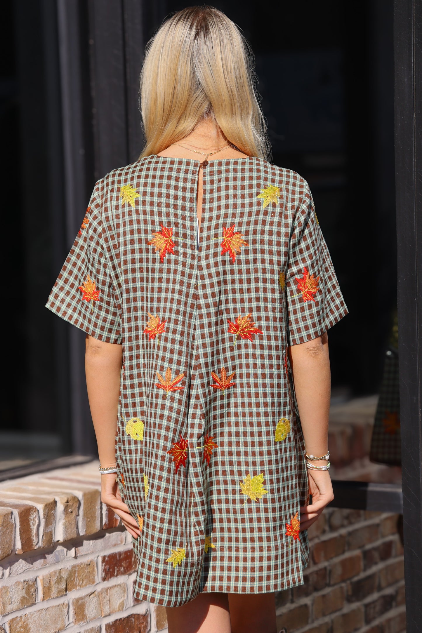 QOS Brown Plaid Turkey Dress