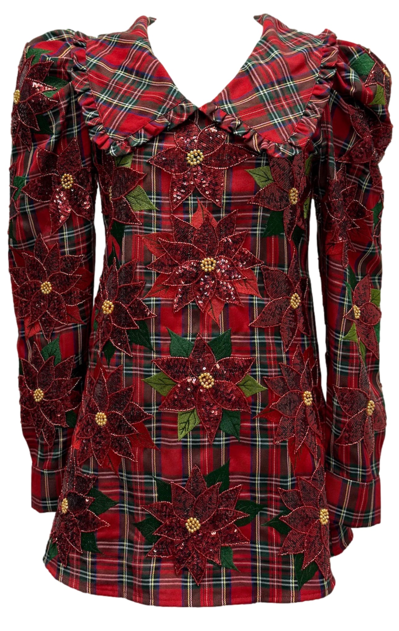 QOS Red Plaid Poinsettia Dress