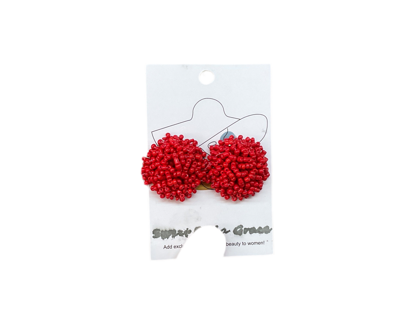 Red Beaded Stud Earrings