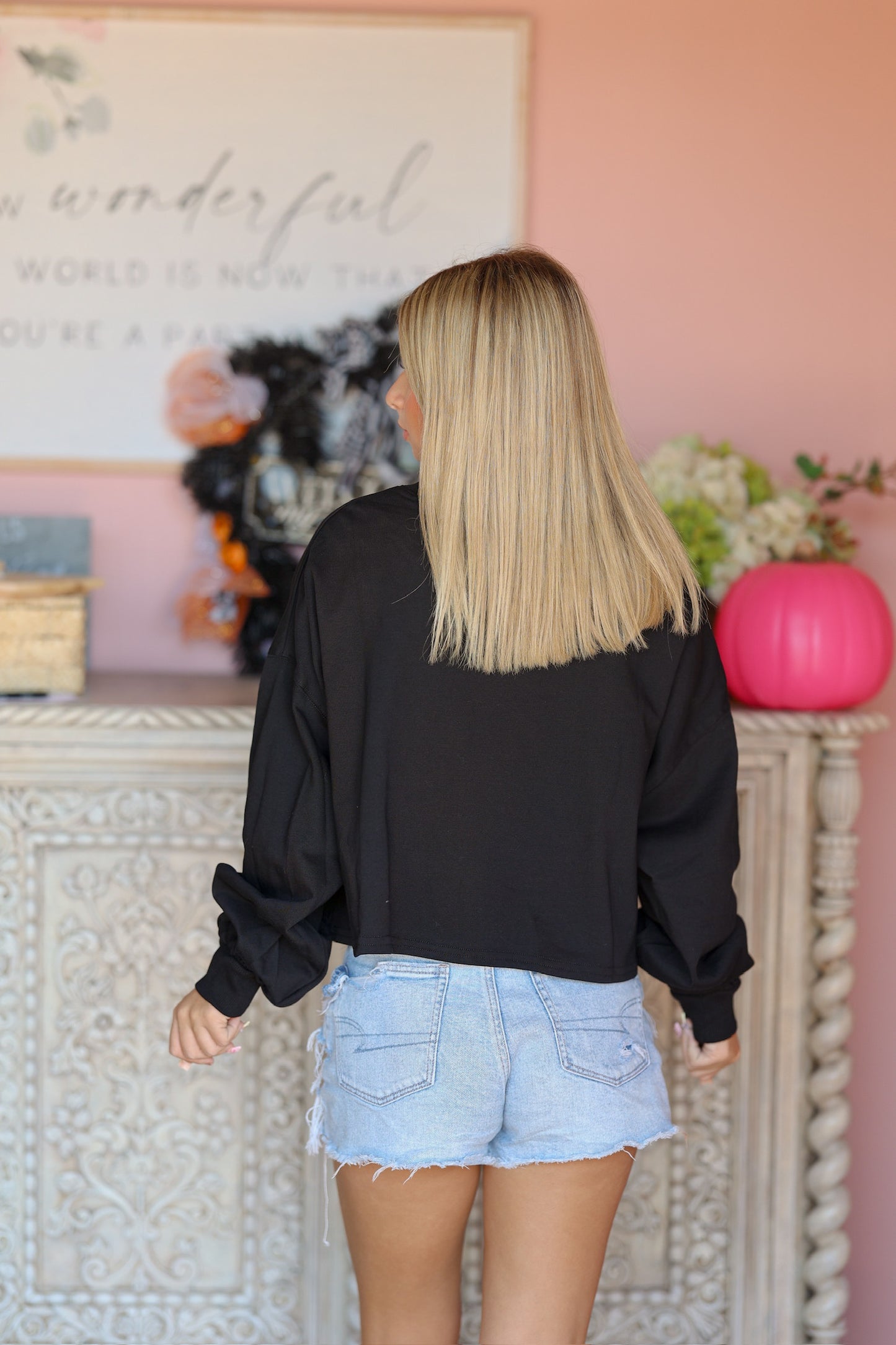 Candy Corn Sequin Cropped Sweatshirt