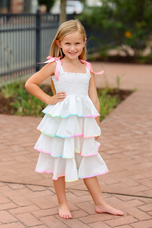 KIDS Rainbow Tiered Bow Dress