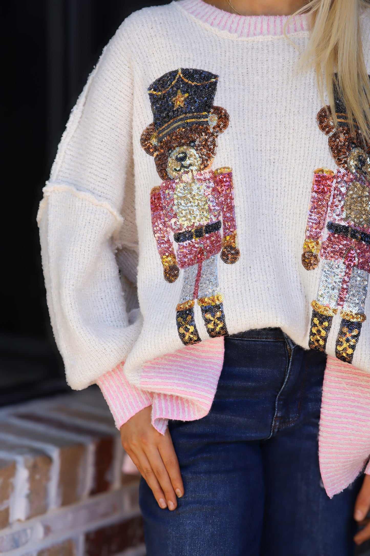 Sequins Bear Nutcracker Sweater