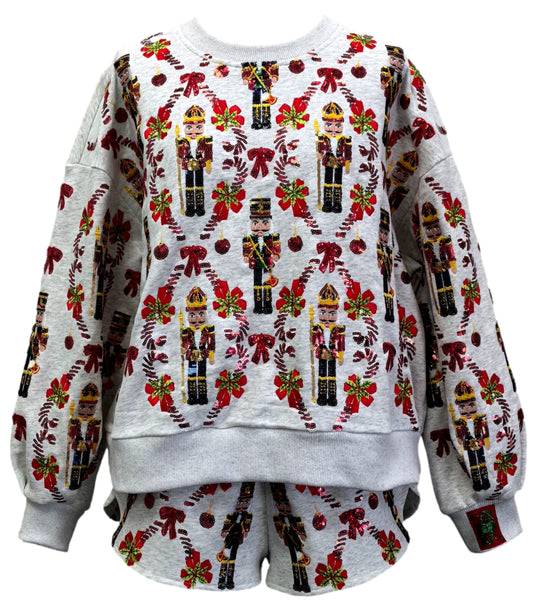 QOS Grey Nutcracker & Candy Cane Sweatshirt