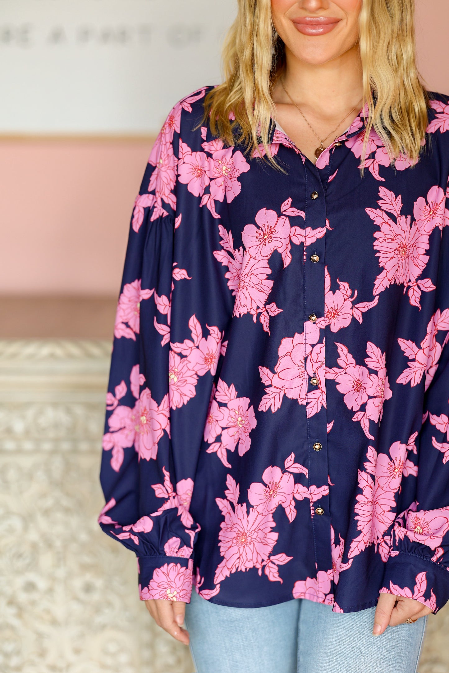 Navy Floral Top