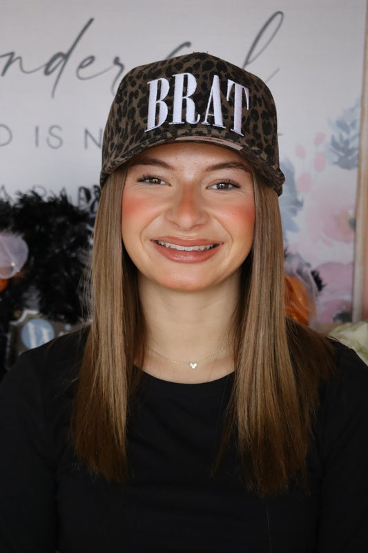 "Brat" Leopard Print Trucker Hat