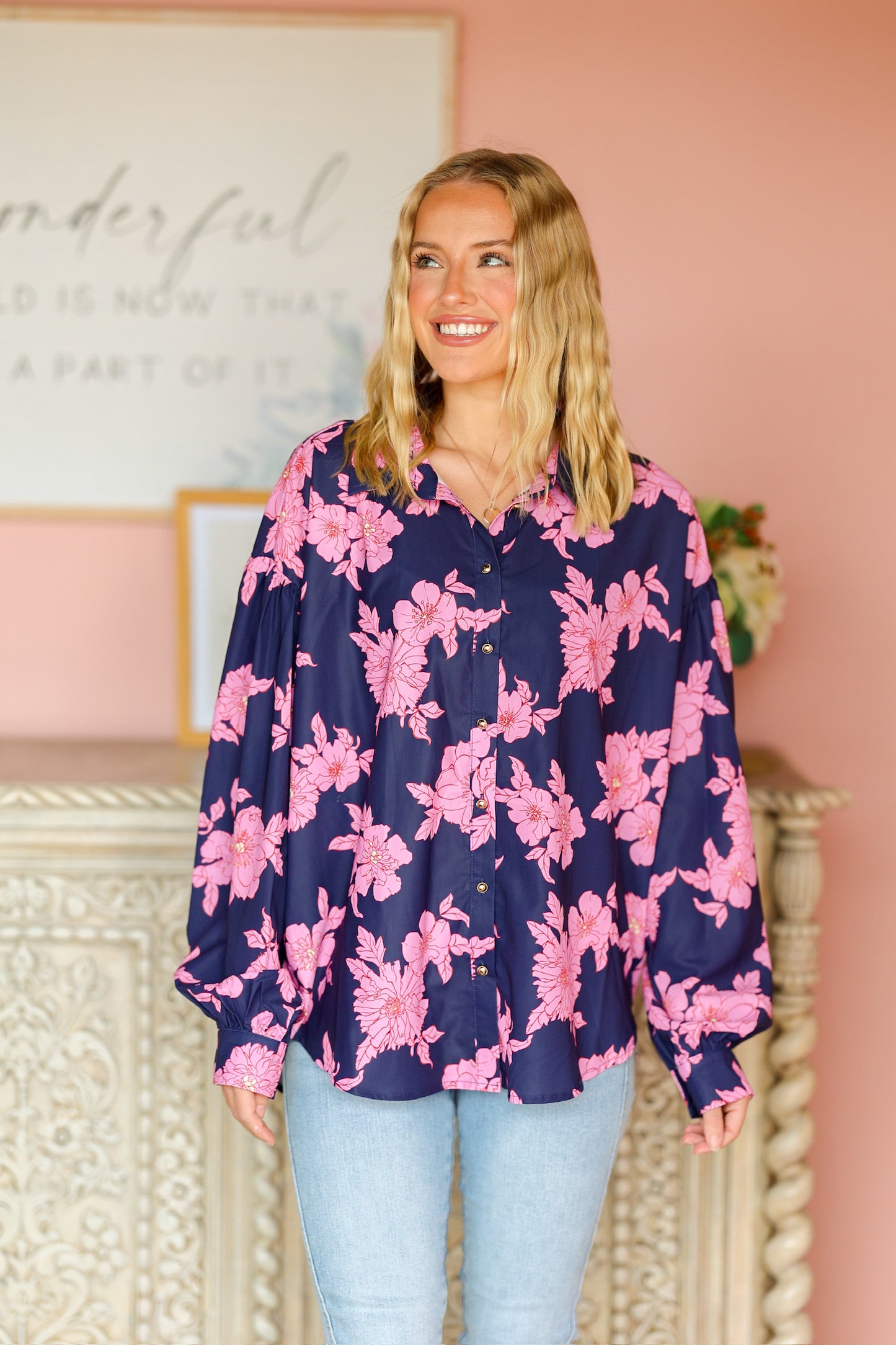 Navy Floral Top