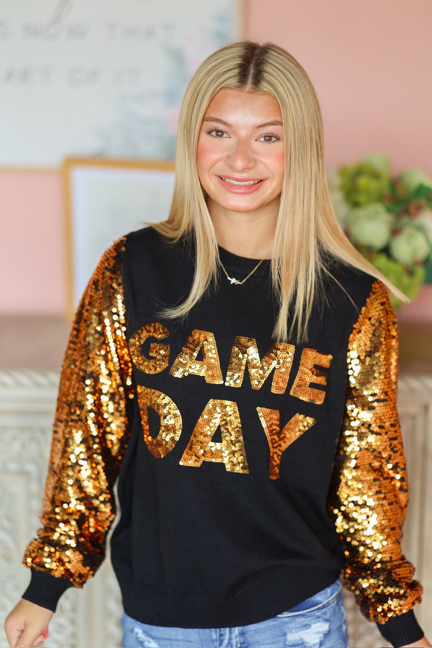 Black and Gold Gameday Sequin Sweater