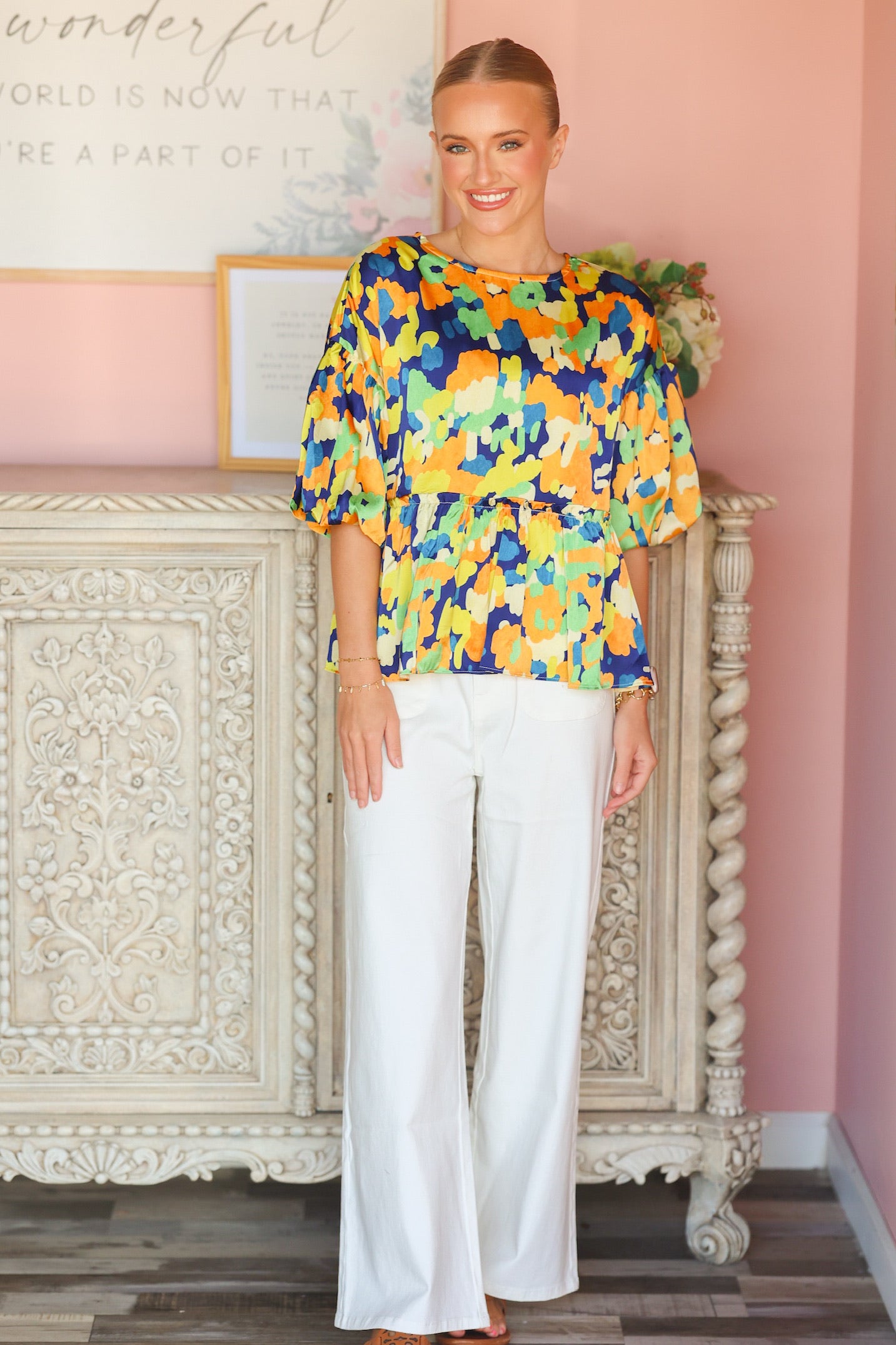 Colorful Printed Silk Bubble Top