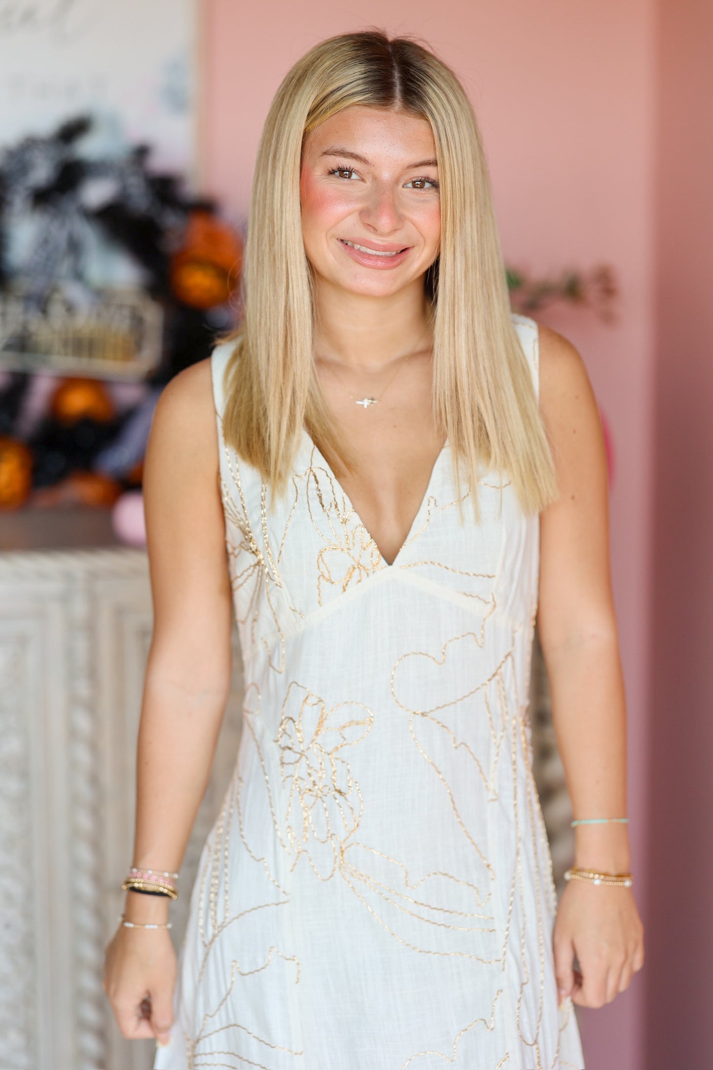 Cream & Gold Midi Dress
