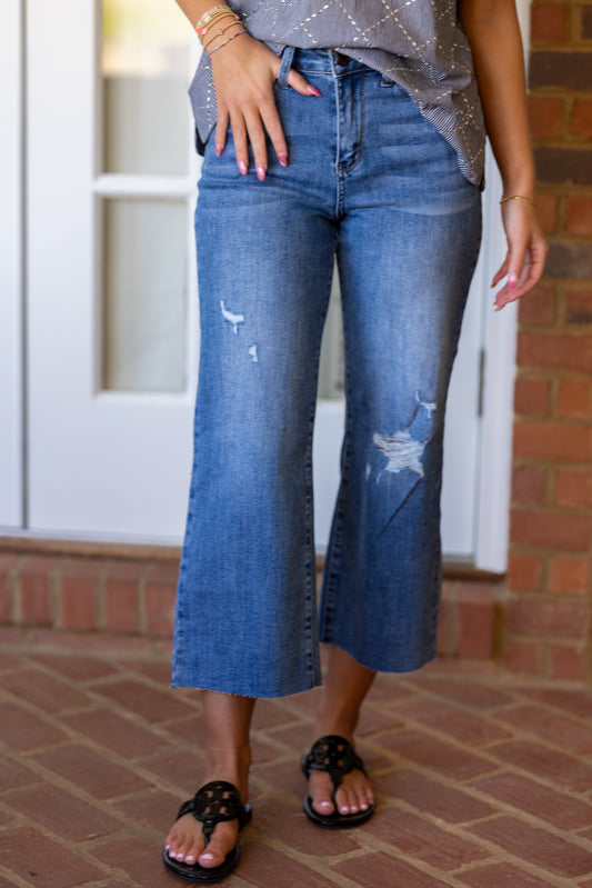 HW Distressed Wide Leg Jeans