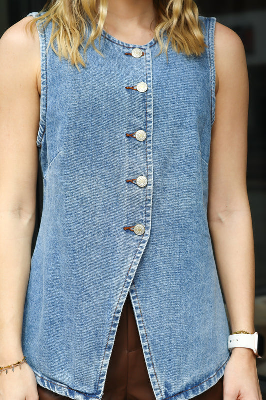 Button Down Denim Vest