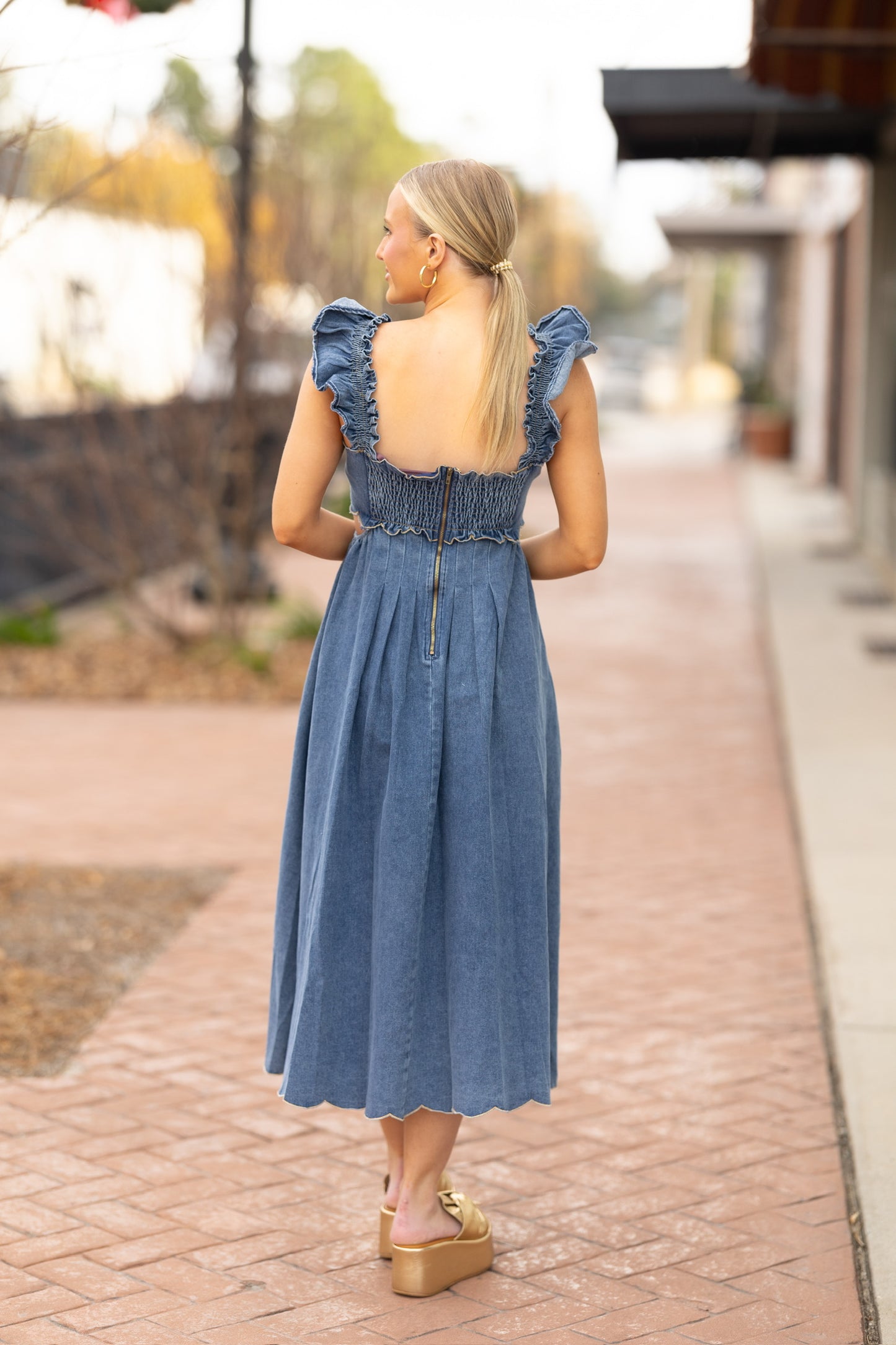 Denim Cut Out Midi Dress