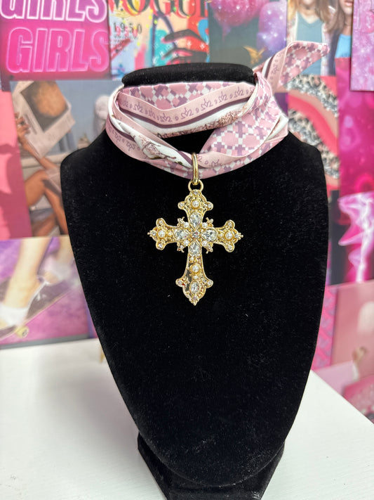 Pink Cross Scarf Necklace