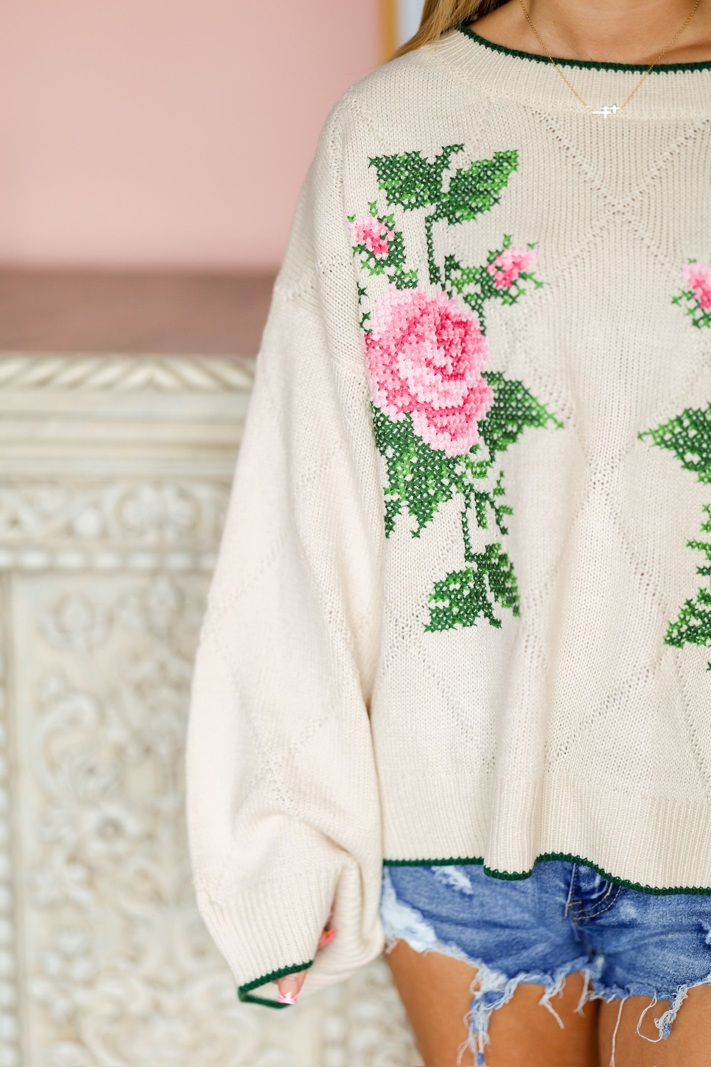 Ivory Floral Sweater