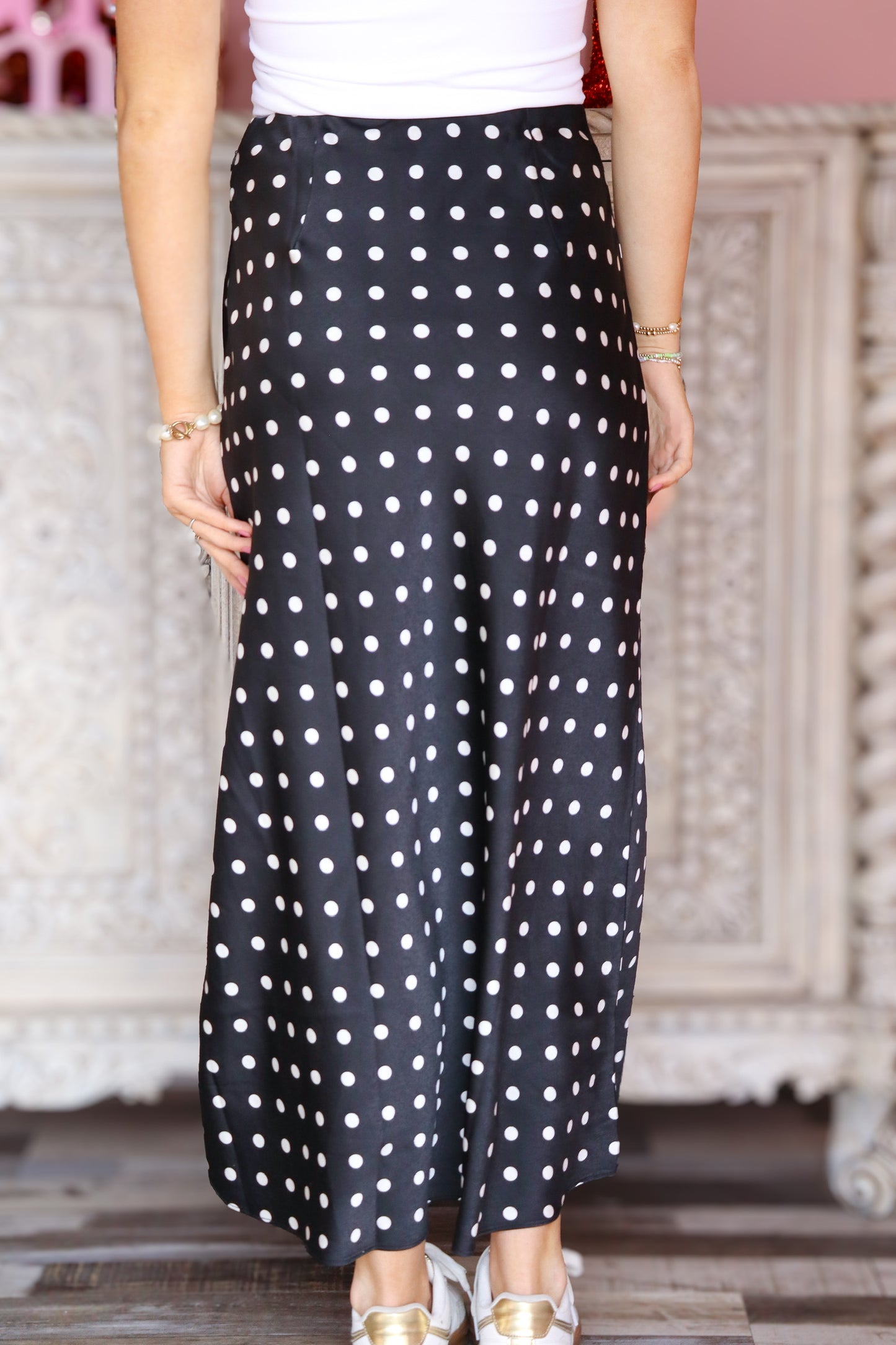 Black & White Polka Dot Midi Skirt