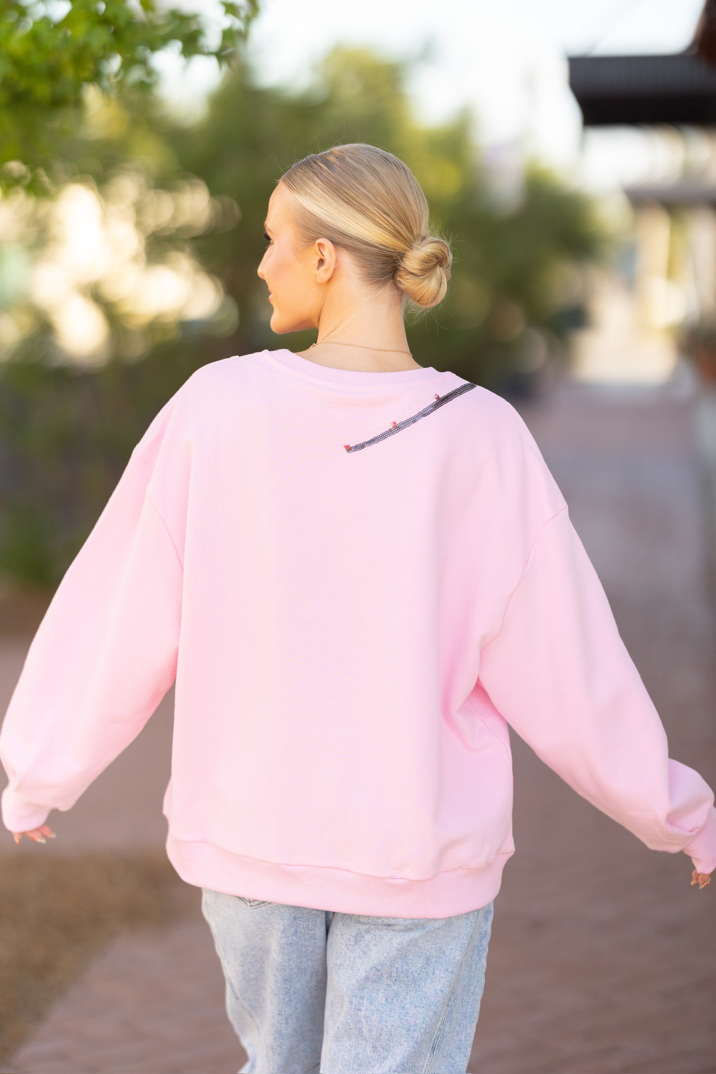 QOS Pink Fishing Pole W/ Hooked Fish Sweatshirt