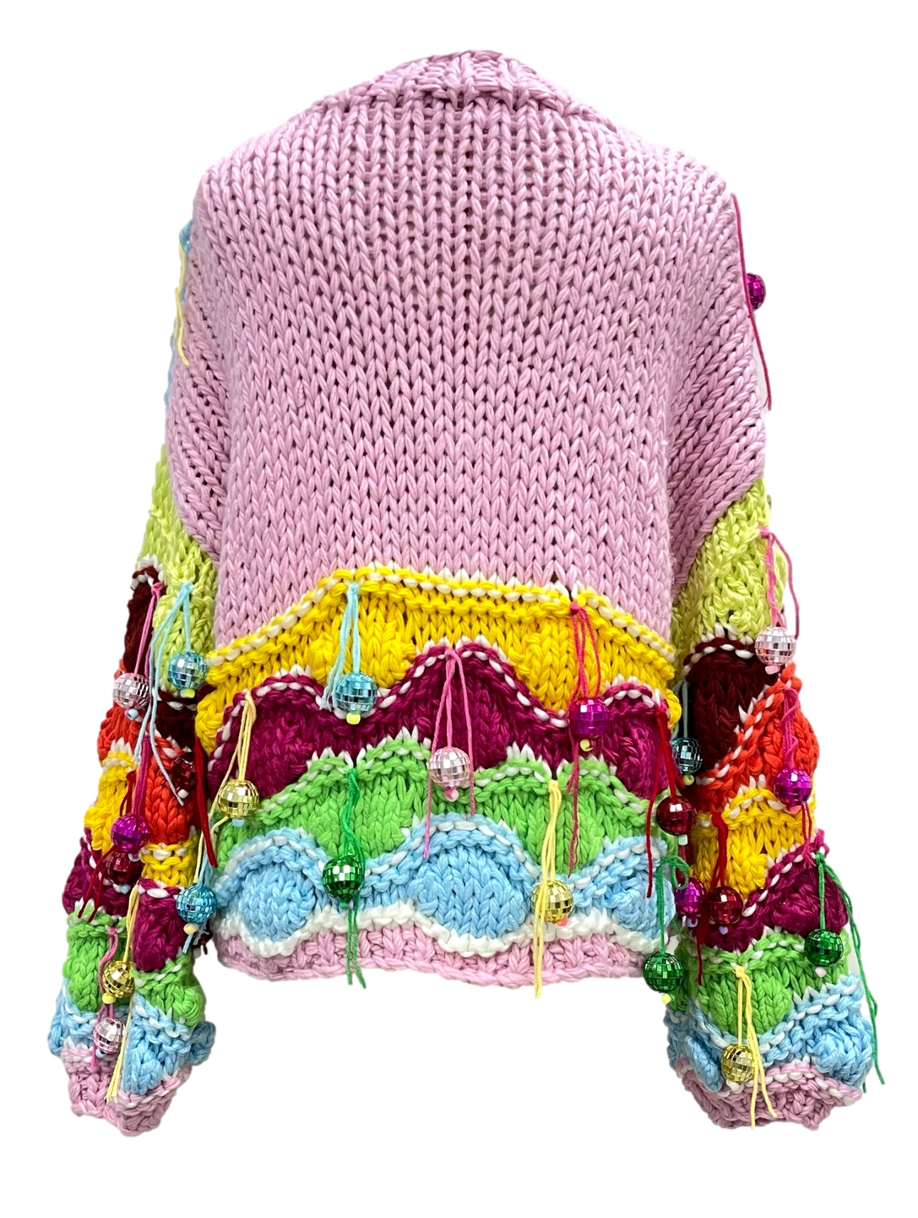 QOS Rainbow Color Block Disco Ball Cardigan