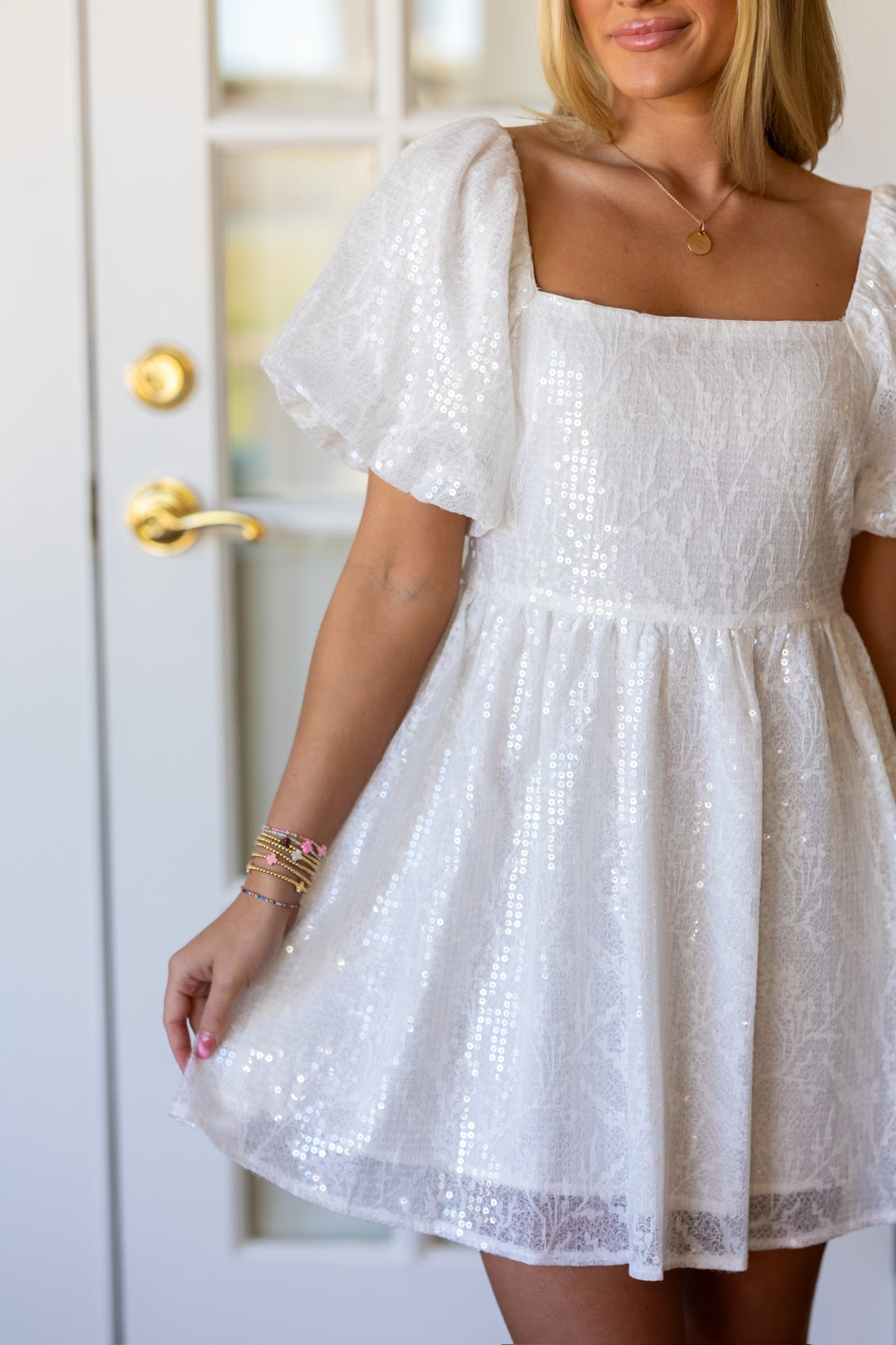 White Lace Sequin Dress