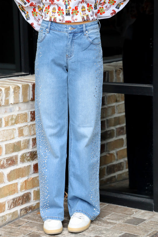 Denim rhinestone jeans
