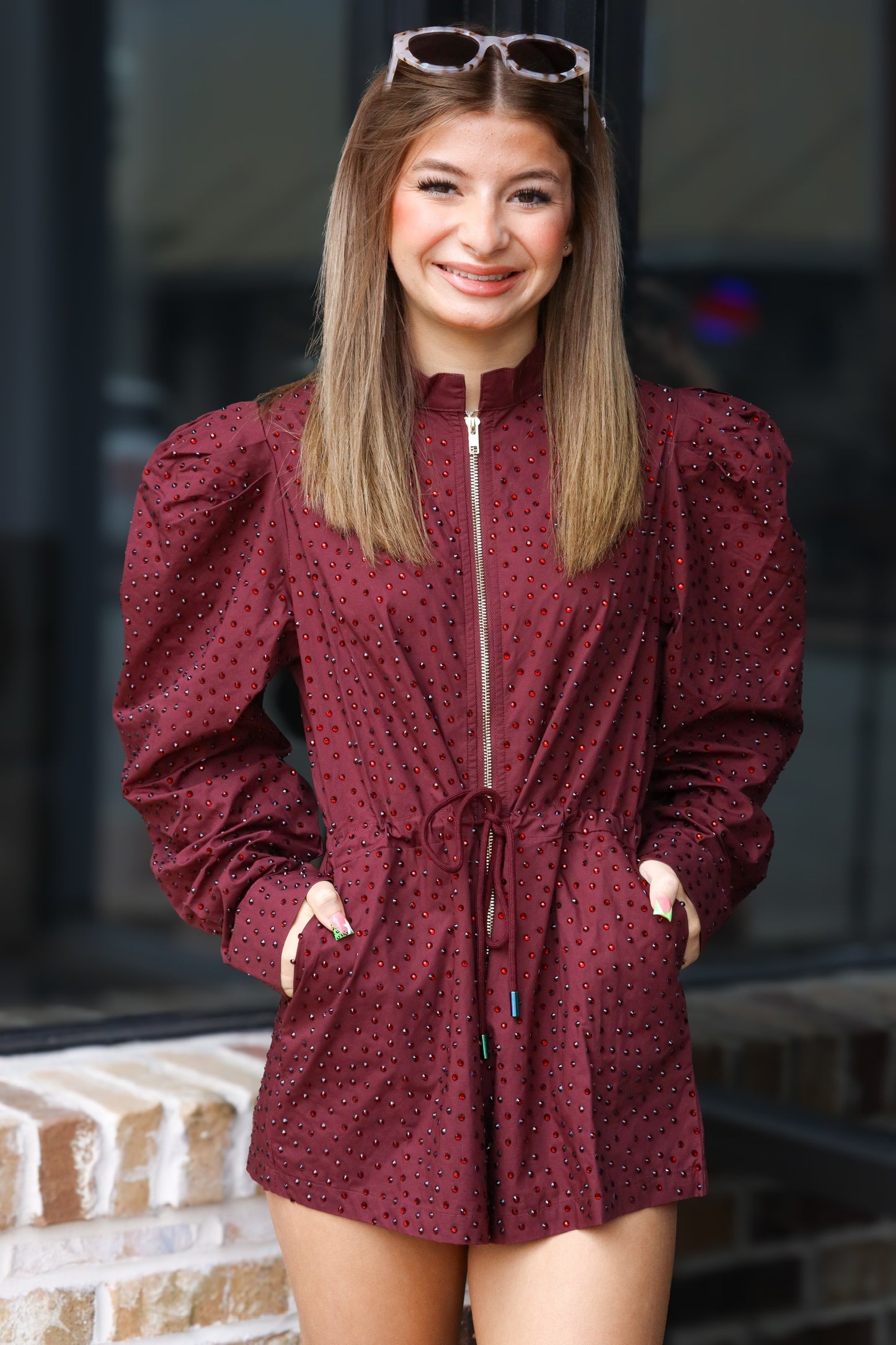 QOS Maroon Long Sleeve Romper