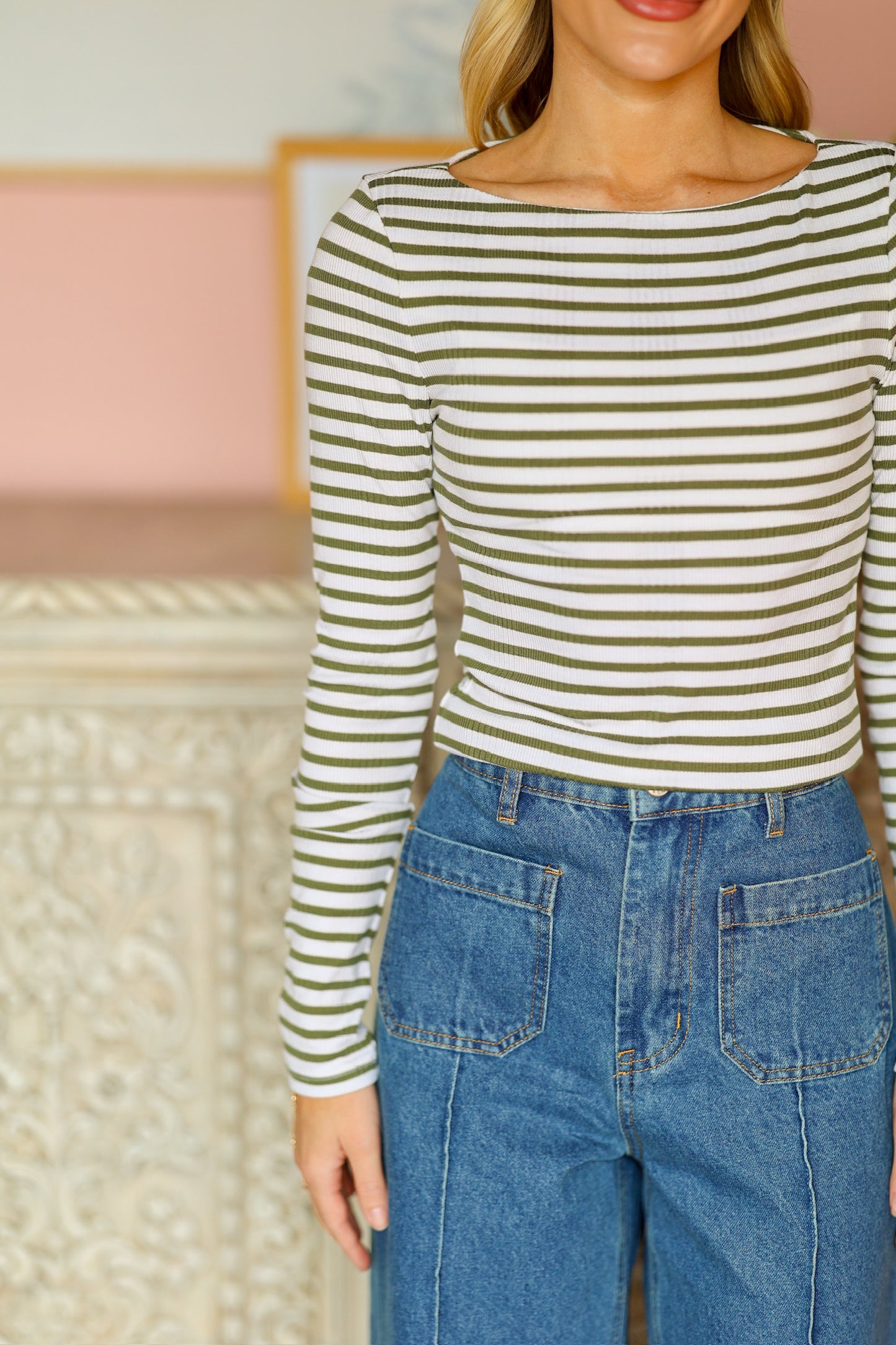 Olive Stripe Long Sleeve Tee
