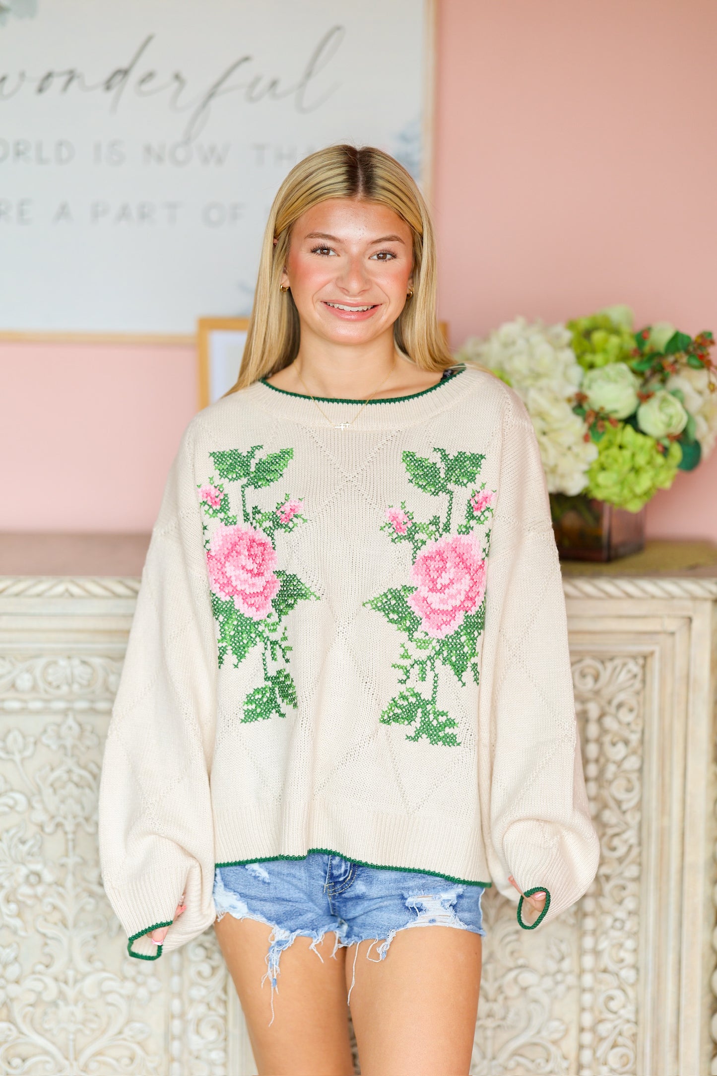 Ivory Floral Sweater