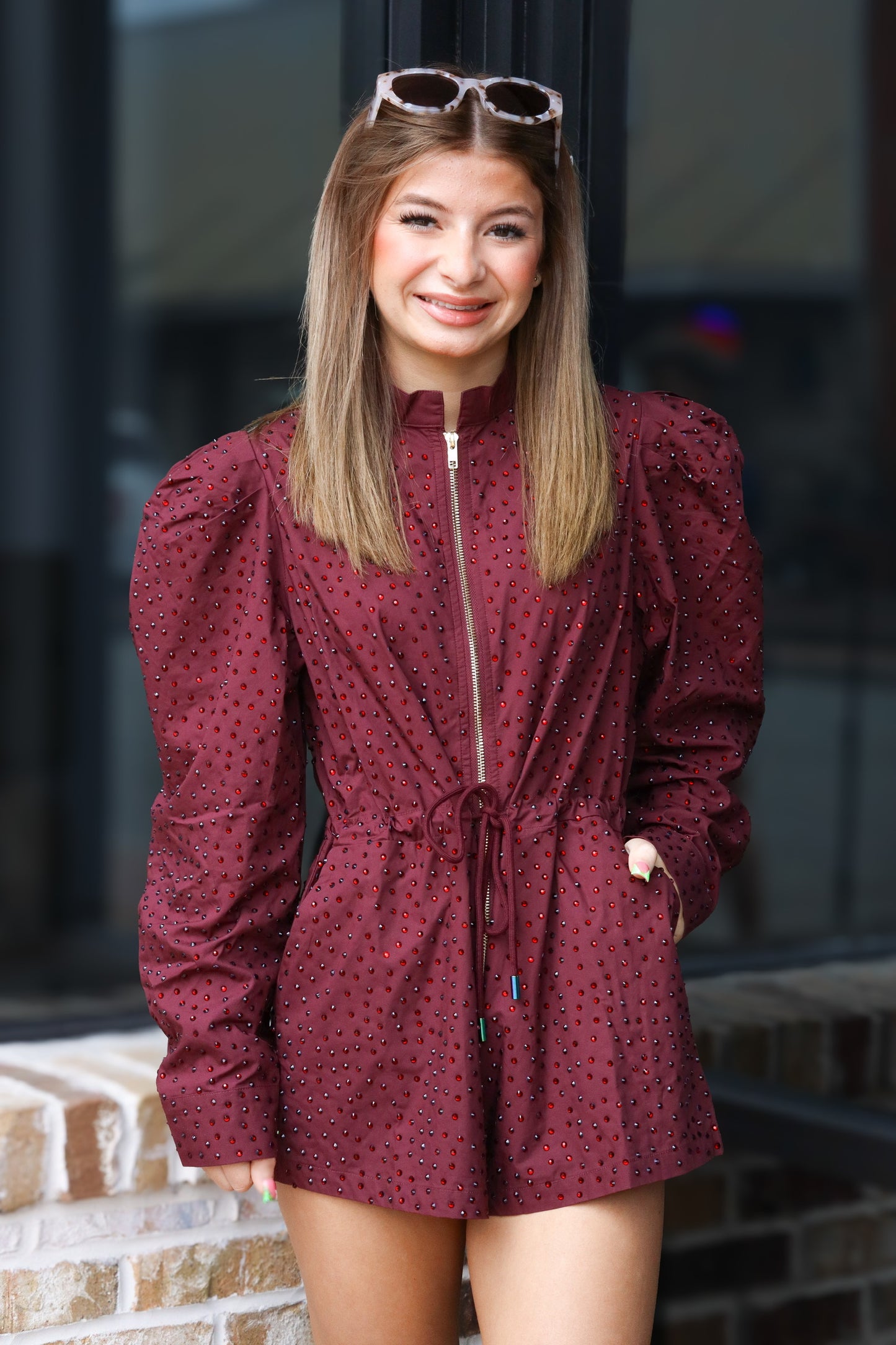 QOS Maroon Long Sleeve Romper