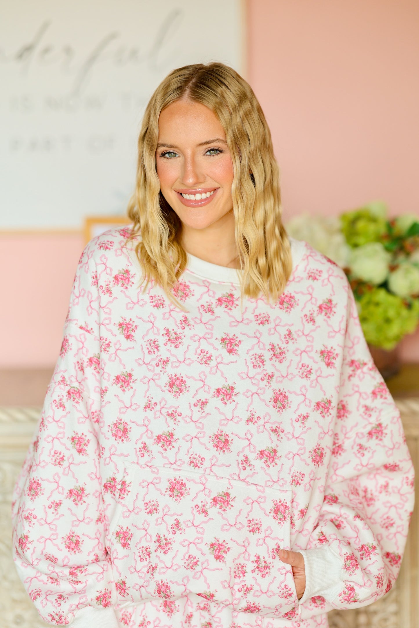 White & Pink Floral Terry Set
