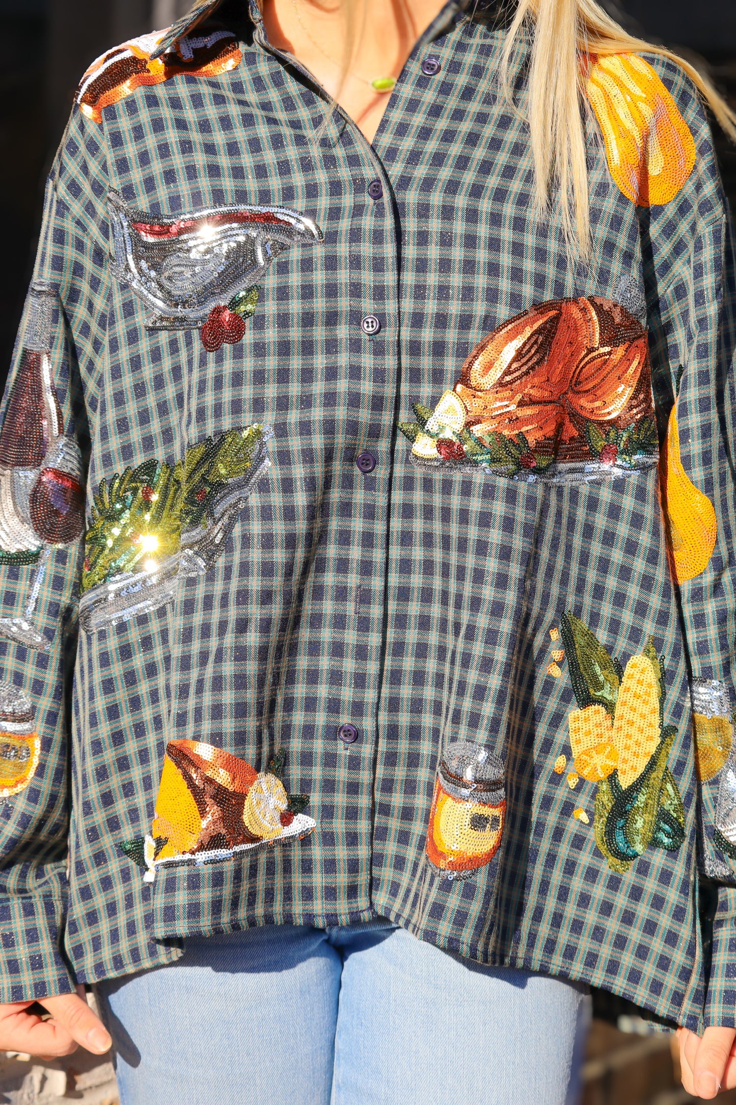 QOS Navy Plaid Queen of Turkey Button Up