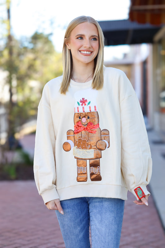 QOS Beige Gingerbread Man Sweatshirt