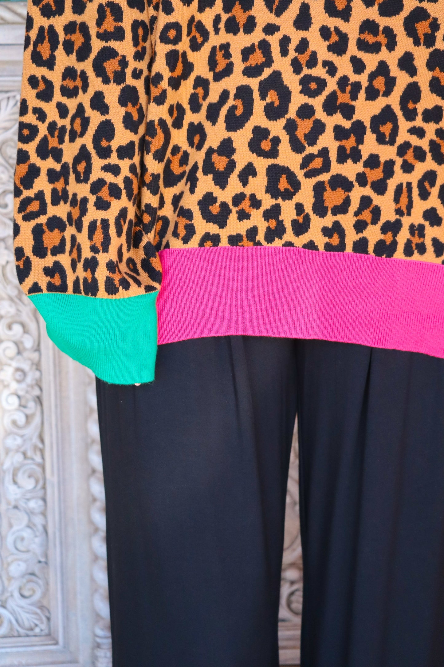 QOS Leopard Taxi Cab Sweater