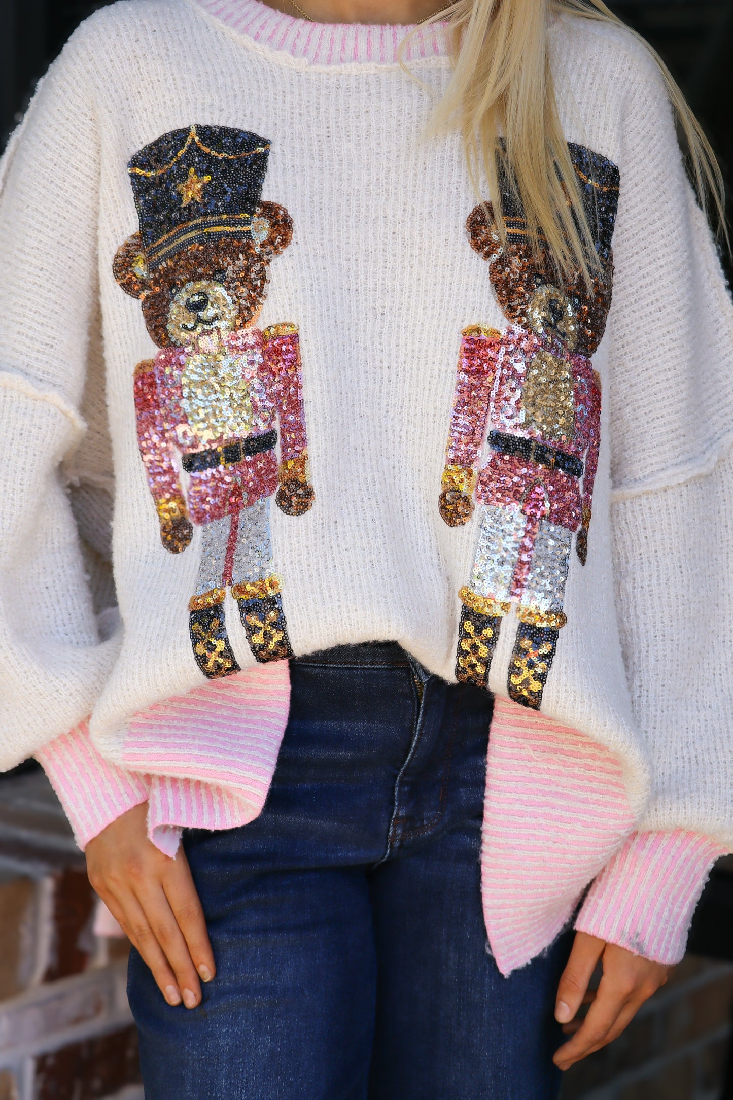 Sequins Bear Nutcracker Sweater