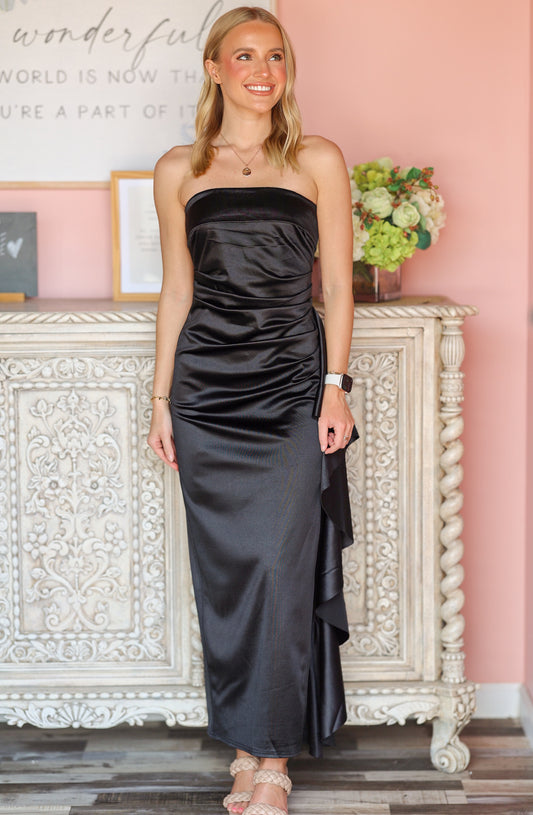 Black Silk Strapless Dress