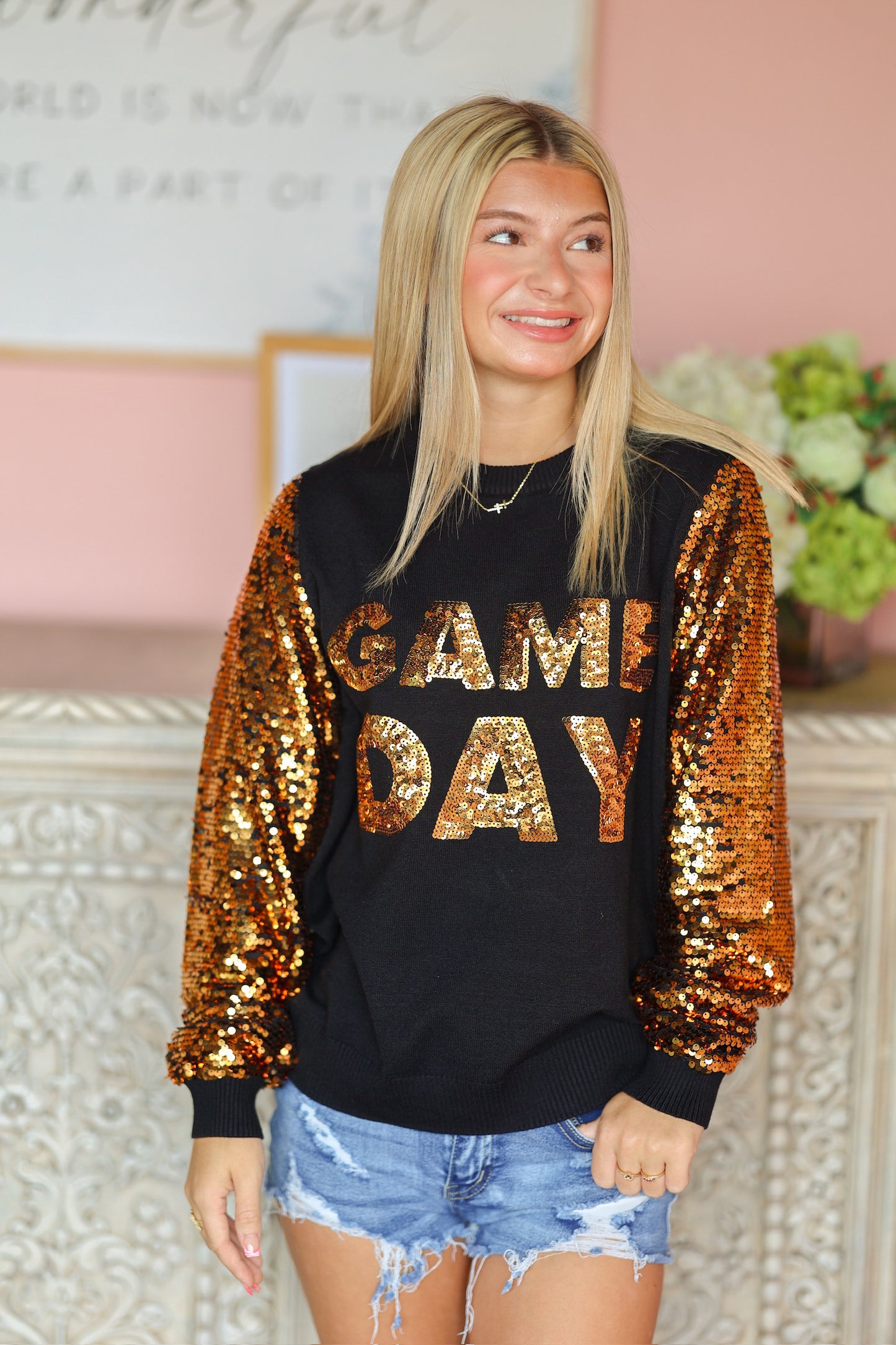 Black and Gold Gameday Sequin Sweater